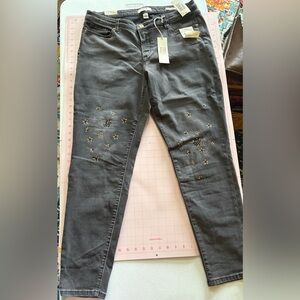Vintage America Black/Gray Boho Skinny Jeans with Gold rhinestone Accents 16R/33